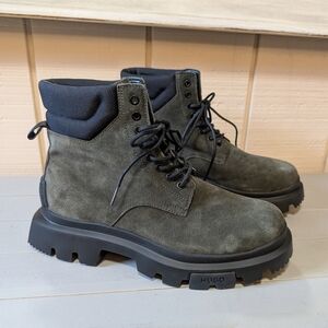 Hugo Fabyan Green Suede  Lace-up Combat‎ Boot Mens Chunky Lug Sole 45